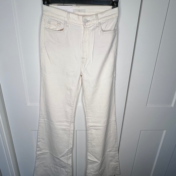7 For All Mankind Modern Dojo Flare White Linen Blend Jeans NWT Women's Size 27 - Picture 1 of 7